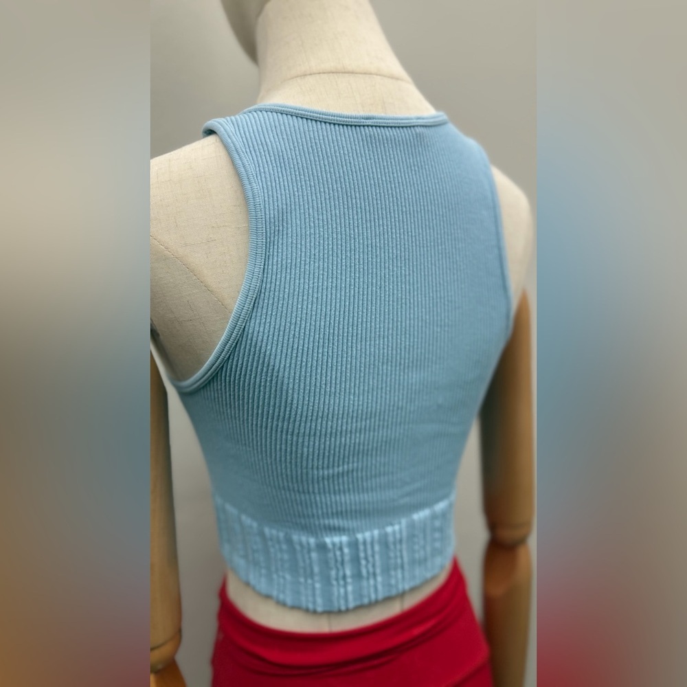 ZARA Blue Ribbed Crop Tank Top Rayon Polyester Spandex XS - Picture 5 of 9